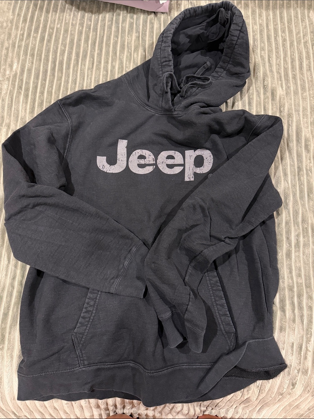 Jeep Black Pullover Hoodie with Distressed White Logo